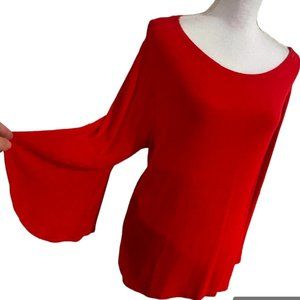 Chico's Travelers Slinky Festive Holiday Red Top with Ruffle Sleeves siz…